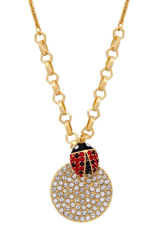 Lisabel 23K Yellow Gold Plated Red, Black & Clear Swarovski Crystal Pendant Necklace