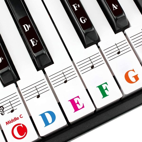 Piano Keys Stickers for 88/61/54/49/37 Key. Large Bold Colorful Letter Piano Stickers