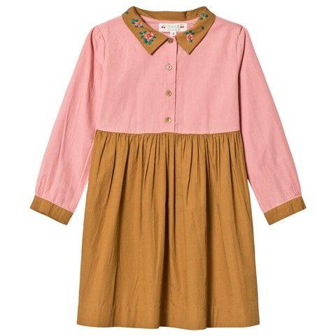 Pink and Tan Shirt Dress with Embroidered Collar | AlexandAlexa