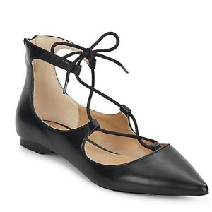 Estyn Lace-Up Leather Point Toe Flats
