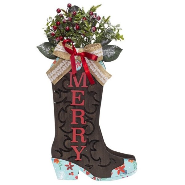 Multi-Color Merry Wooden Tabletop Christmas Decorative Boot