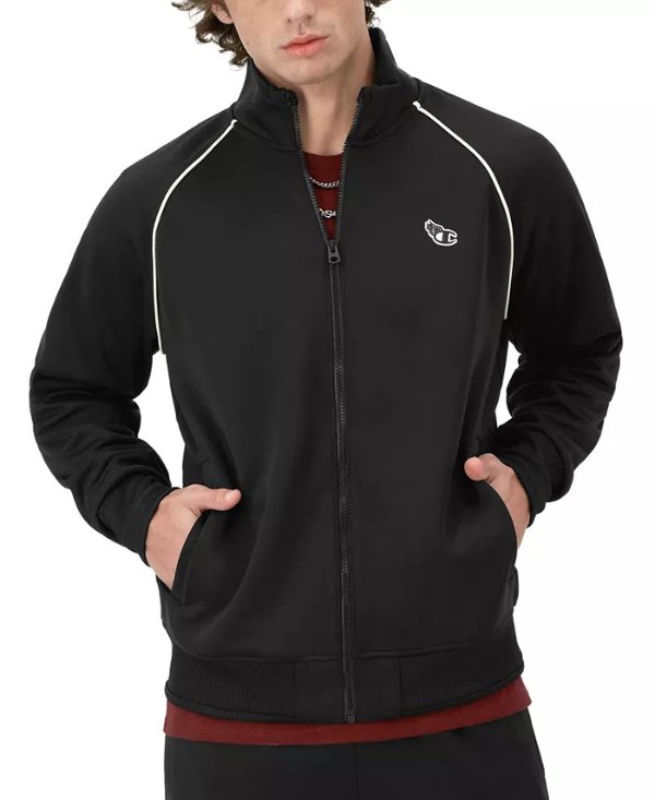 Men's Standard-Fit Piped Full-Zip Tricot Track Jacket
