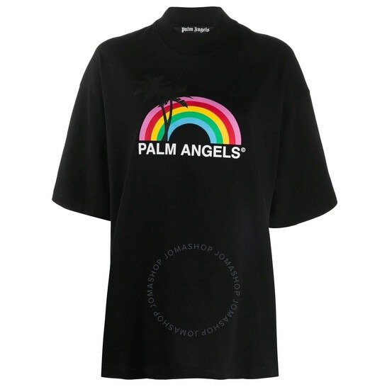 Ladies Oversized Rainbow Print T-shirt In Black
