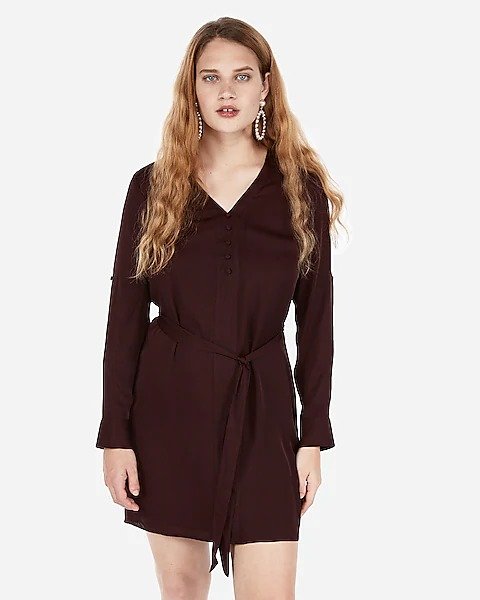 Covered Button Front Shirt Dress