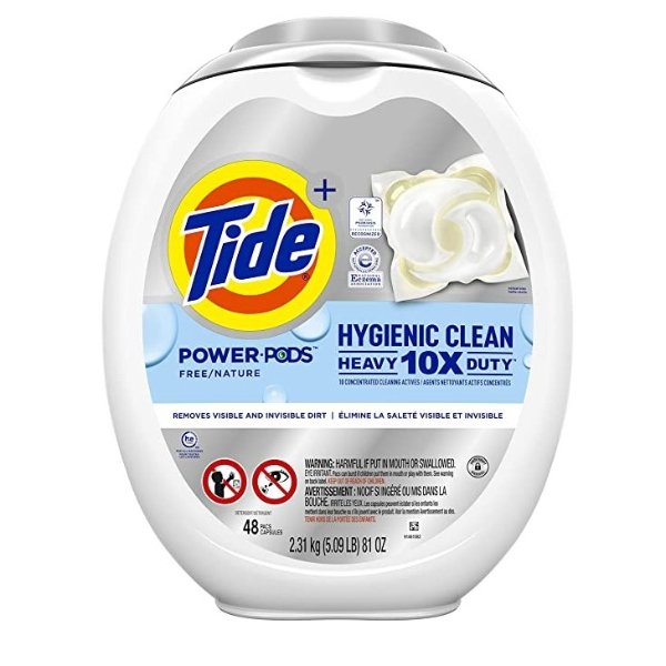 Hygienic Clean Heavy Duty 10x Free Power Pods Liquid Laundry Detergent, White, Unscented, 48 Count