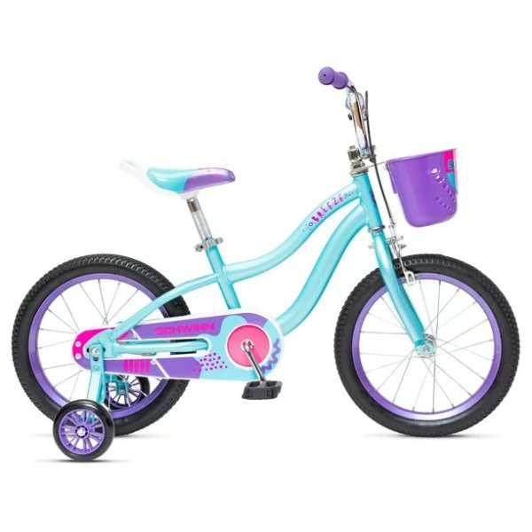 Breeze Kids’ Bike, 16-Inch Wheels, Girls Frame, Teal / Purple