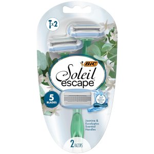 BIC Soleil Escape Women's Disposable Razors With 5 Blades for a Sensorial Experience and Comfortable Shave, Pack of Jasmine & Eucalyptus Scented Handle Shaving Razors for Women, 2 Count