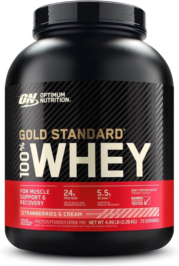 Gold Standard 100% Whey Protein Powder, Strawberry & Cream, 5 Pound (Packaging May Vary)