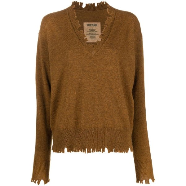 raw-cut V-neck jumper
