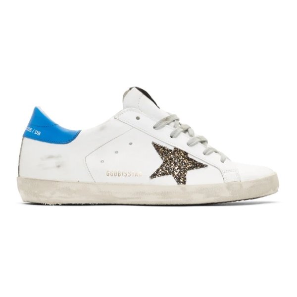 - White & Blue Glitter Superstar Sneakers