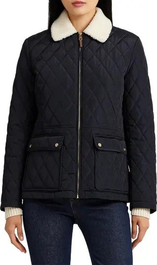 Berber Quilted Faux Shearling Trim Jacket