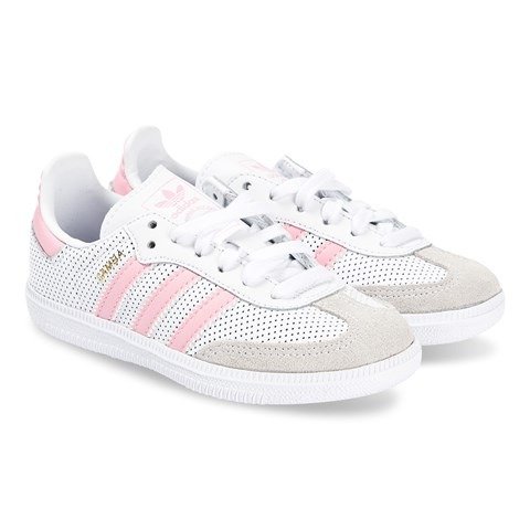adidas Originals White and Pink Samba OG Trainers | AlexandAlexa