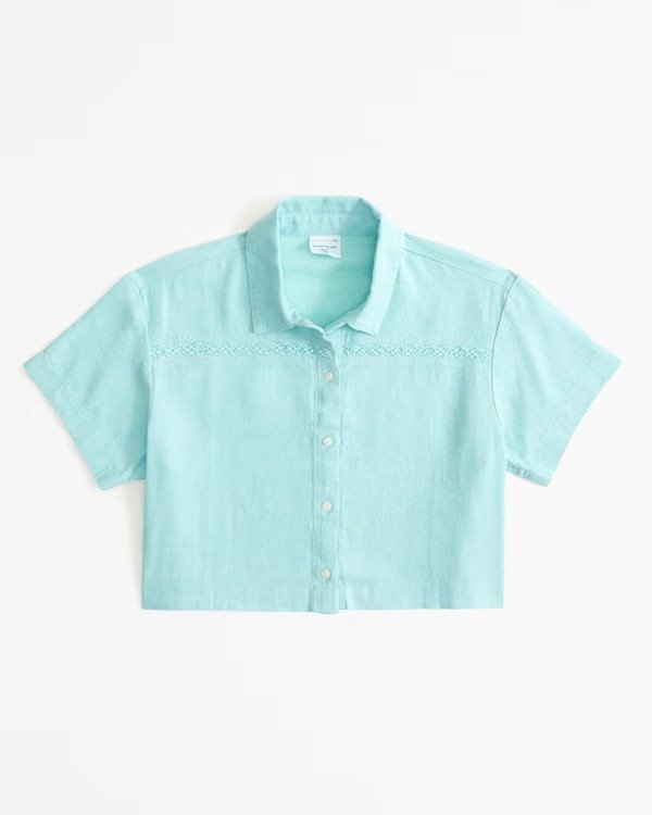 cropped linen-blend embroidered shirt