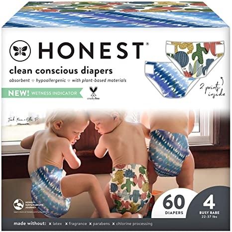 The Honest Company, Club Box, Clean Conscious Diapers, Tie-Dye For All + Cactus Cuties, Size 4, 60 Count (Packaging + Print May Vary)