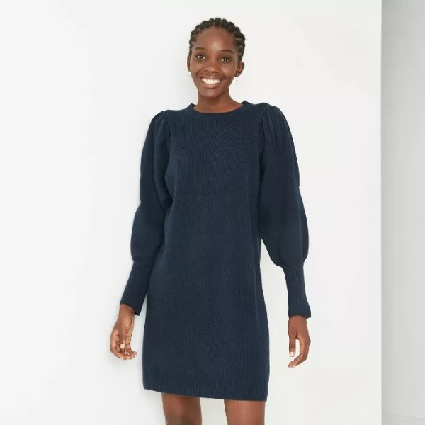Women's Puff Long Sleeve Sweater Dress - A New Day™