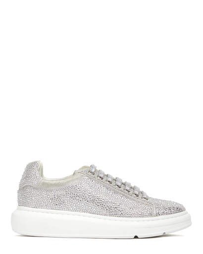 LAVER - CRYSTAL EMBELLISHED SNEAKERS SILVER GLITTER FABRIC