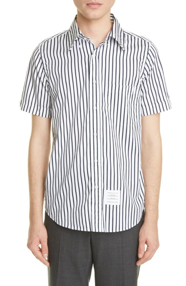 Stripe Straight Fit Button-Down Shirt