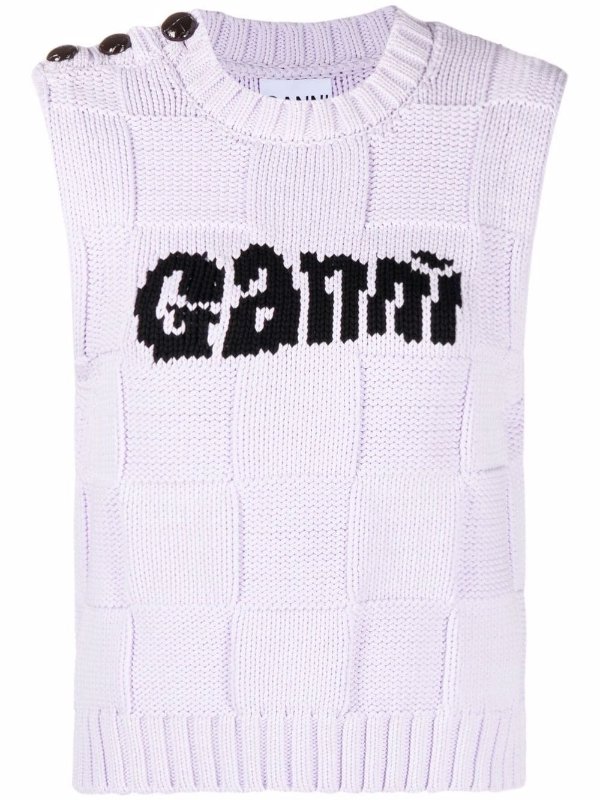 logo checkboard-knitted vest