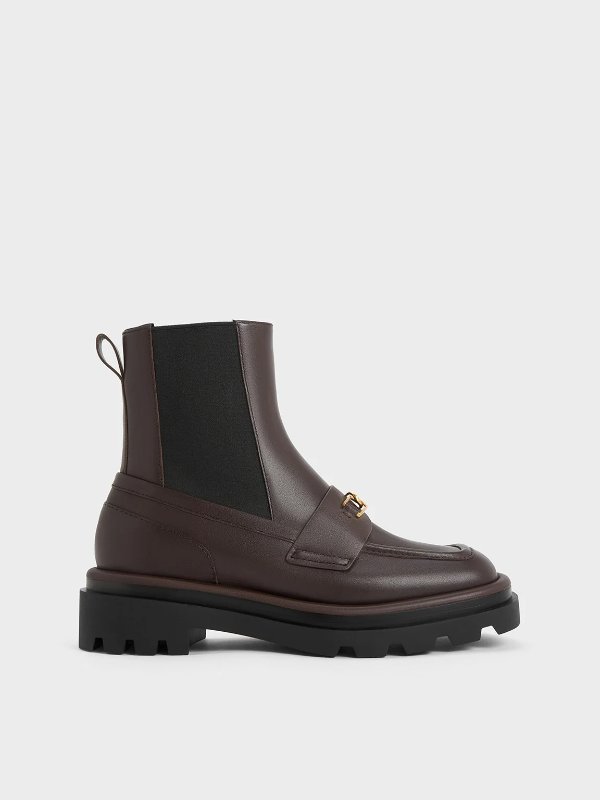 Gabine Leather Loafer Chelsea Boots - Dark Brown