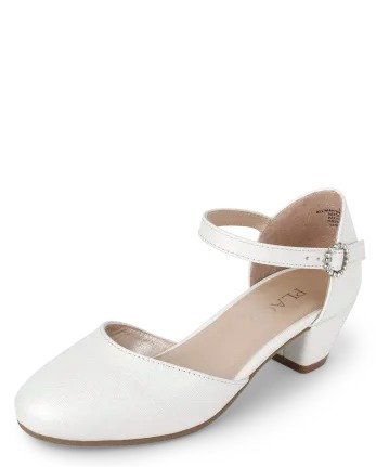 Girls Shimmer Low Heel Shoes | The Children's Place - WHITE
