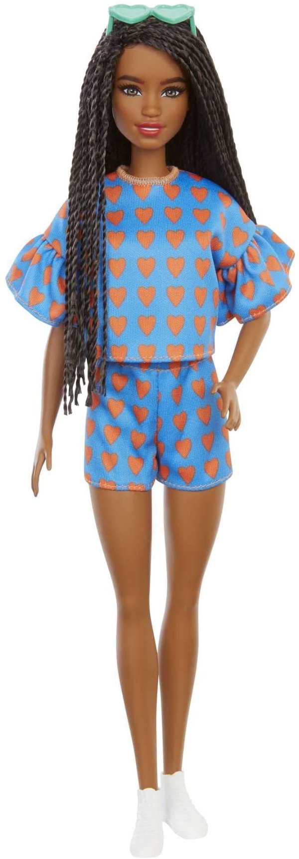 Fashionistas Doll # 172 , Heart Print Matching Top & Shorts & Twisted Hairstyle Toy for Kids 3 to 8 Years Old