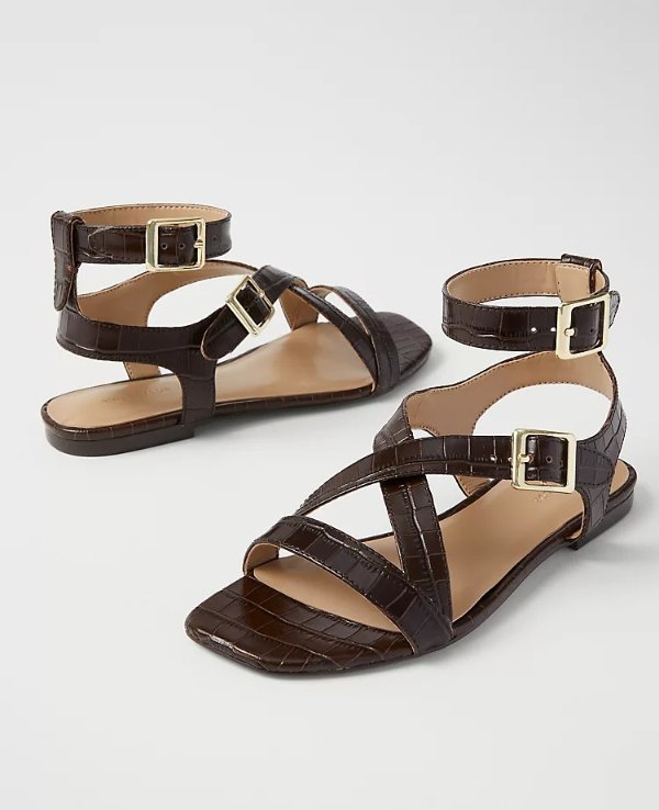 Gabriella Embossed Leather Buckle Gladiator Sandals | Ann Taylor
