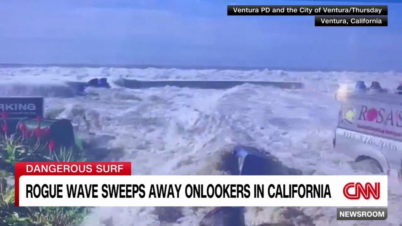 美国罕见巨浪连人带车卷走8人，40英尺高像海啸！