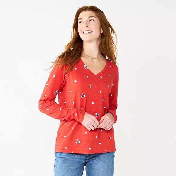 Petite Sonoma Goods For Life® Everyday Long Sleeve V-Neck Top