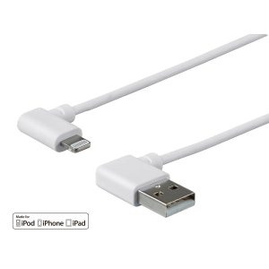 Monoprice 90-degree Apple MFi Certified Lightning to USB Charge & Sync Cable, 3ft White - Monoprice.com