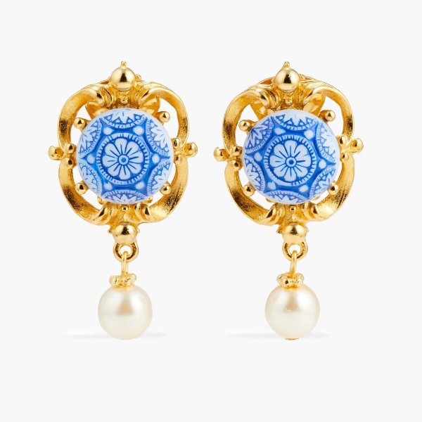 24-karat gold-plated, stone and faux pearl clip earrings