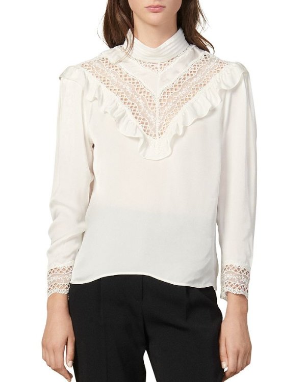 Jeane Ruffled Lace-Inset Top