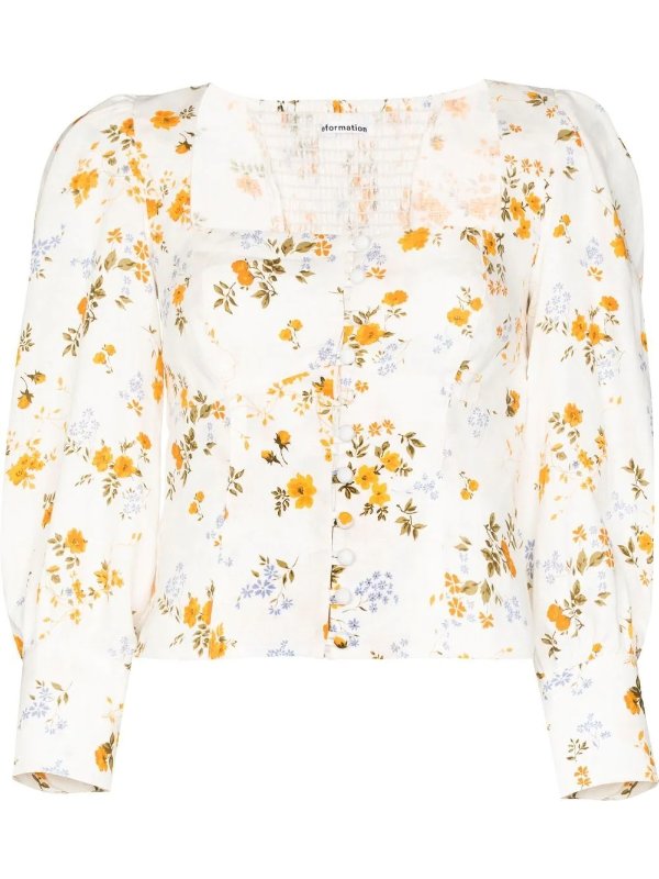 floral-print square neck blouse