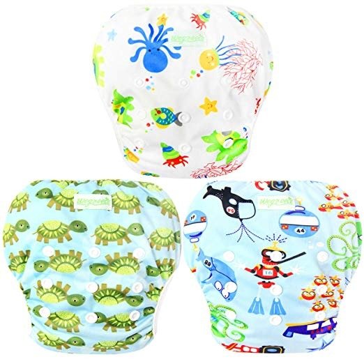 Baby & Toddler Snap One Size Reusable Baby Swim Diaper (Diving,Ocean,Turtle,Small,3 Pack)
