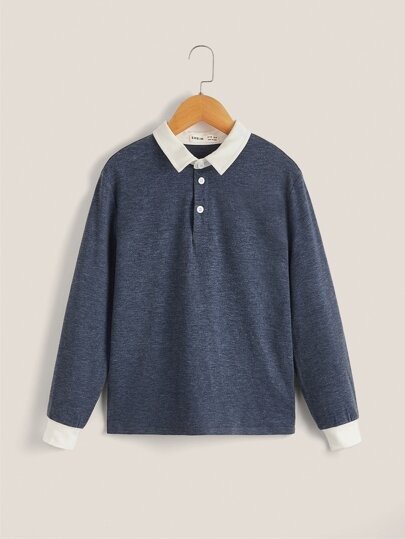 Boys Contrast Trim Marled Knit Polo Shirt