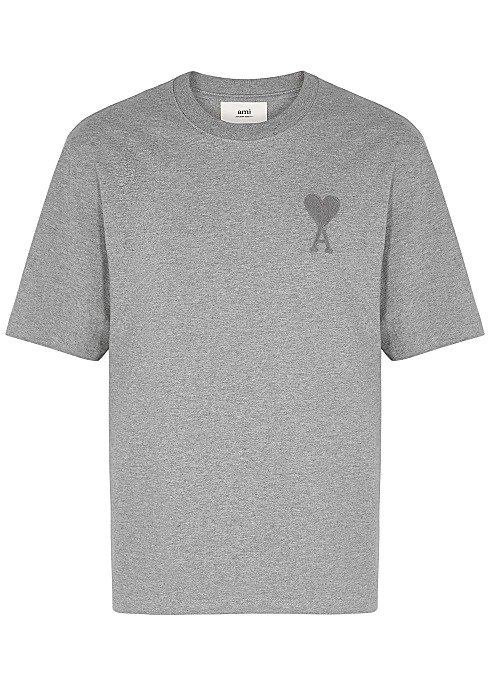 Grey logo-embroidered cotton T-shirt