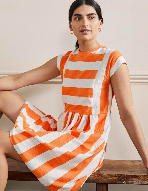 Jersey T-Shirt Dress - Dusty Orange and Ivory Stripe | Boden US