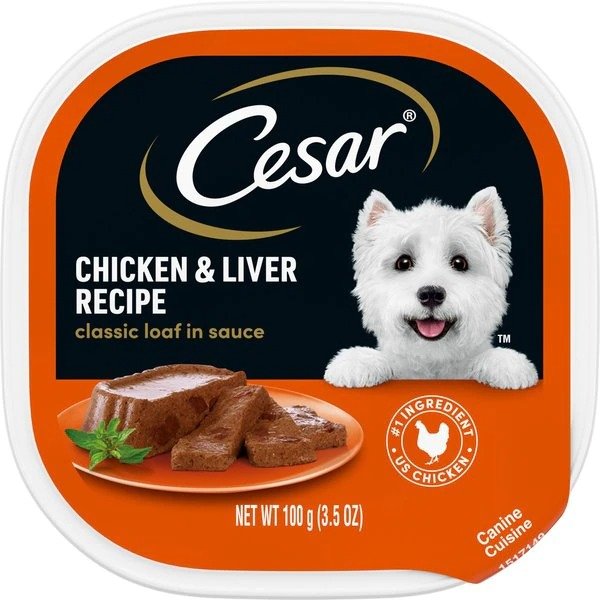 CESAR Classic Loaf in Sauce Chicken & Liver Recipe Adult Wet Dog Food Trays, 3.5-oz, case of 24 - Chewy.com