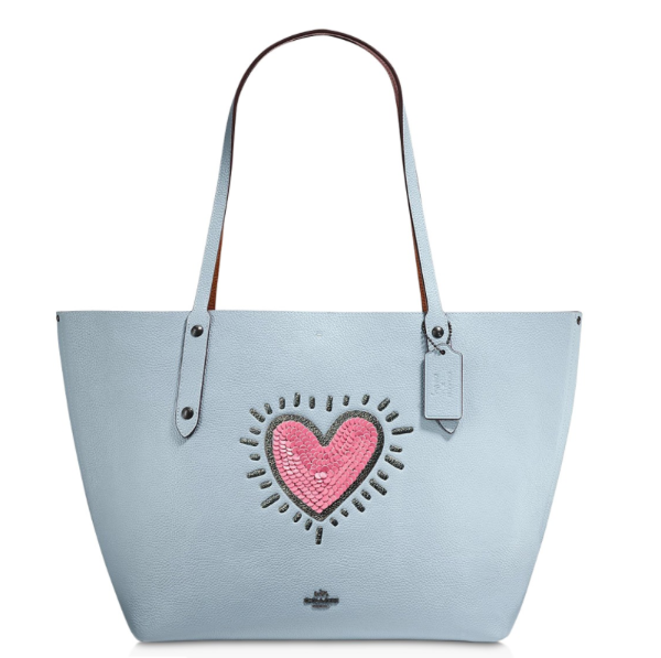 x Keith Haring Sequins Heart Leather Market Tote