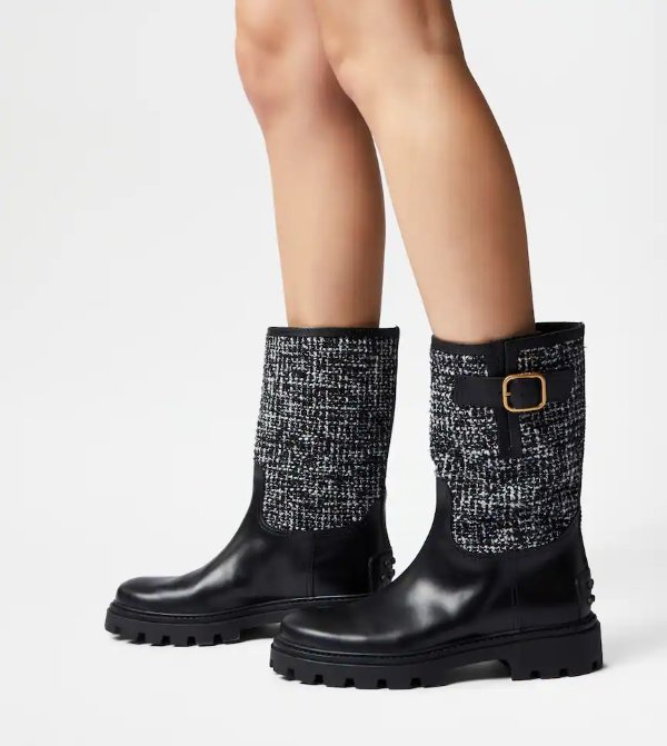 Biker Boots in Leather and Fabric