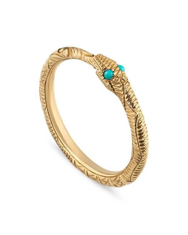 18K Yellow Gold & Turquoise Ouroboros Snake Ring