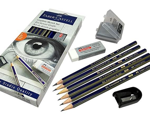 pencils, 2B, 2H, HB, 4B, 6B, B graphite art pencils set with eraser, Kneaded eraser, pencil Sharpener for sketch, drawing and sketching