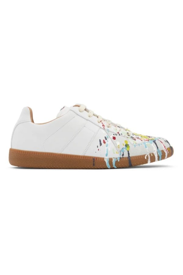 Off-White & Multicolor Paint Drop Replica Sneakers