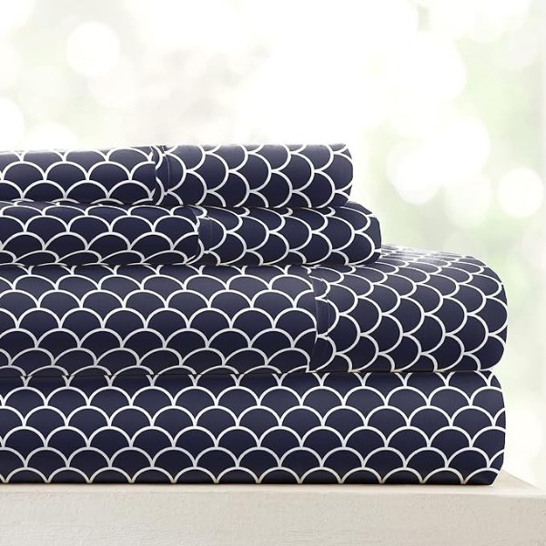 4 Piece California King Bedding Sheet Set (Navy Scallops) - Sleep Better Than Ever with These Ultra-Soft & Cooling Bed Sheets for Your Cal King Size Bed - Deep Pocket Fits 16" Mattress