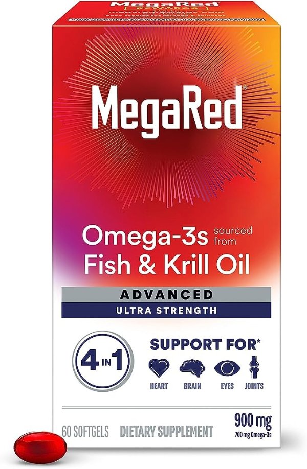Advanced 4-in-1 Concentrated Omega-3 Fish & Krill Oil Supplement, 900 mg, 60 Count