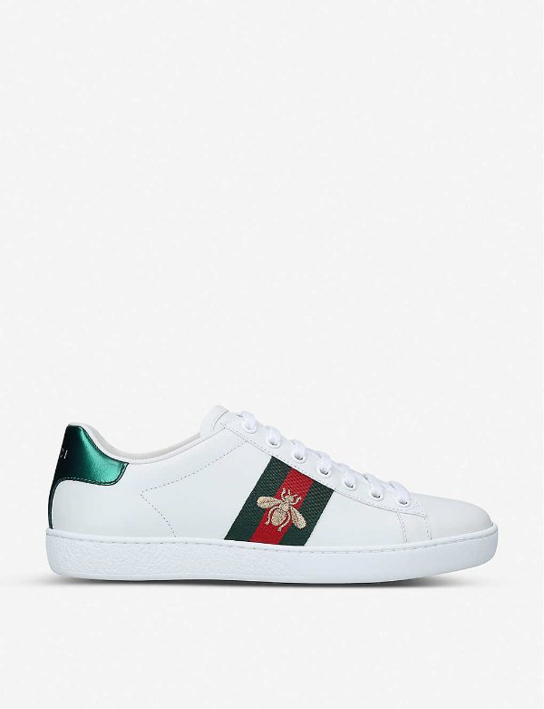 New Ace bee-embroidered leather low-top trainers