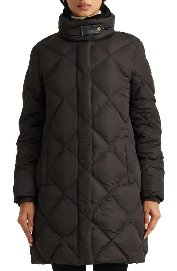 Down Puffer Jacket with Removable Faux Fur Bib