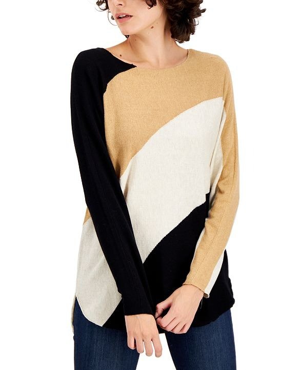 INC Colorblocked Shirttail Sweater, Created for Macy's