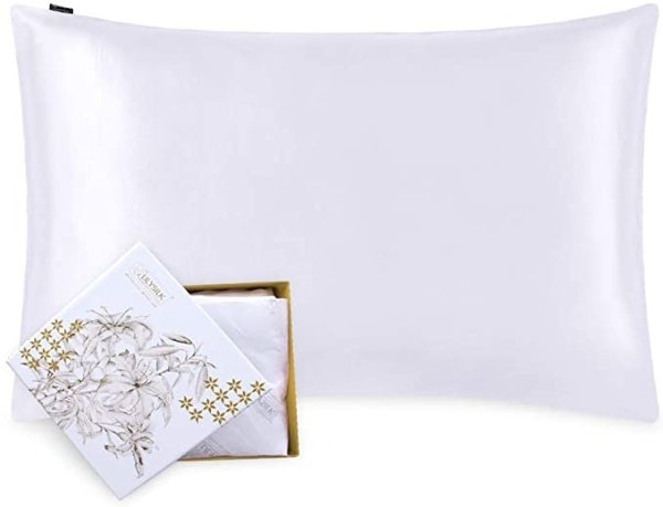 Silk Pillowcase for Hair and Skin-100% Mulberry Silk 19 Momme Both Sides Silk Bed Pillow Cover with Hidden Zipper, 1 Pc (Standard Size, 20''x26'', White)