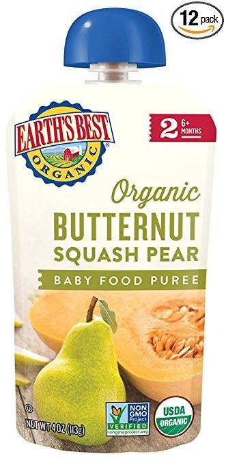 Earth's Best Organic Stage 2, Butternut Squash & Pear, 4.0 Ounce Pouch (Pack of 12) (Packaging May Vary)
