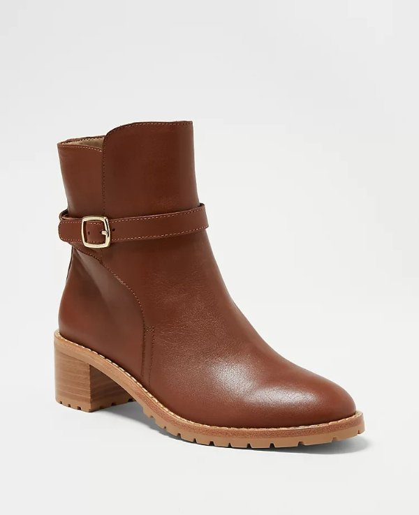 Buckle Leather Ankle Booties | Ann Taylor